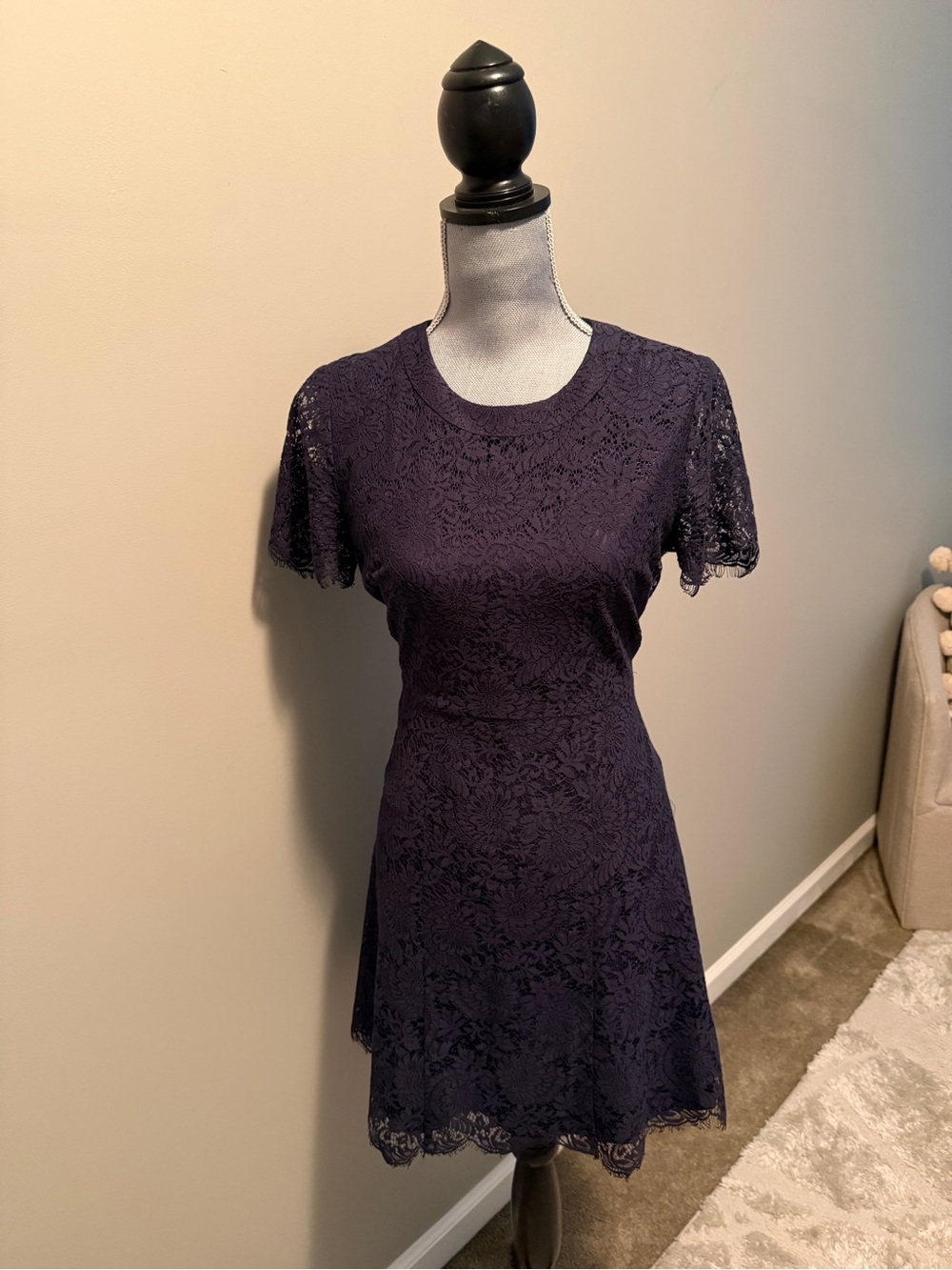 Madewell Navy Lace Short-Sleeve Fit & Flare Mini Dress